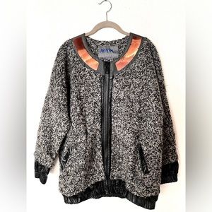 Nasty Gal wool & leather jacket with copper metal detail, Size S